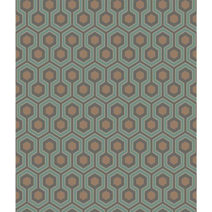 Cole & Son Hicks Hexagon Teal/Gold Wallpaper 95/3018.CS.0