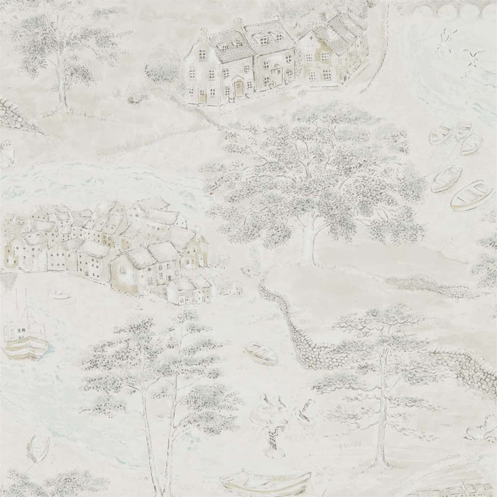 Sanderson Sea Houses Chalk/Silver 216491 Wallpaper DEBB216491