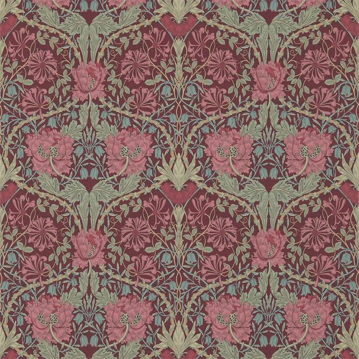 Morris & Co Honeysuckle & Tulip Burgundy/Sage 214703 Wallpaper DM3W214703