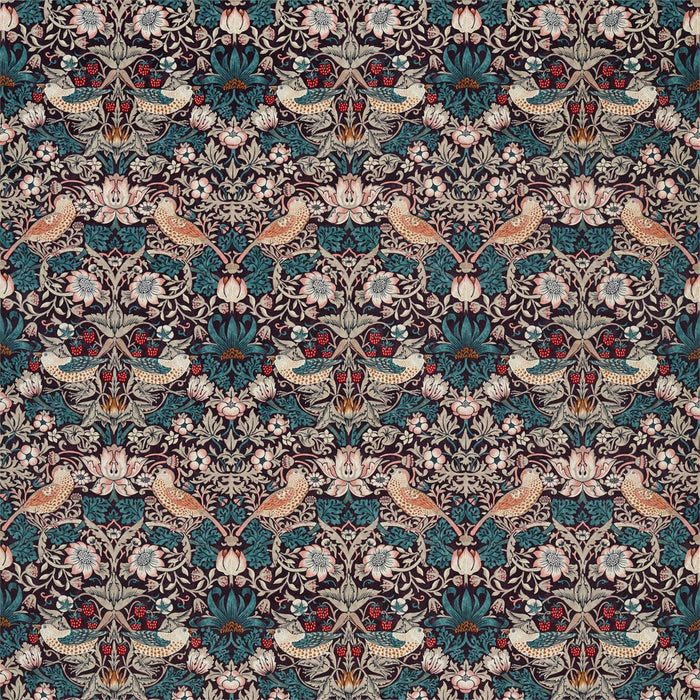 Morris & Co Strawberry Thief Velvet Mulberry/Slate 236931 Fabric DROF236931