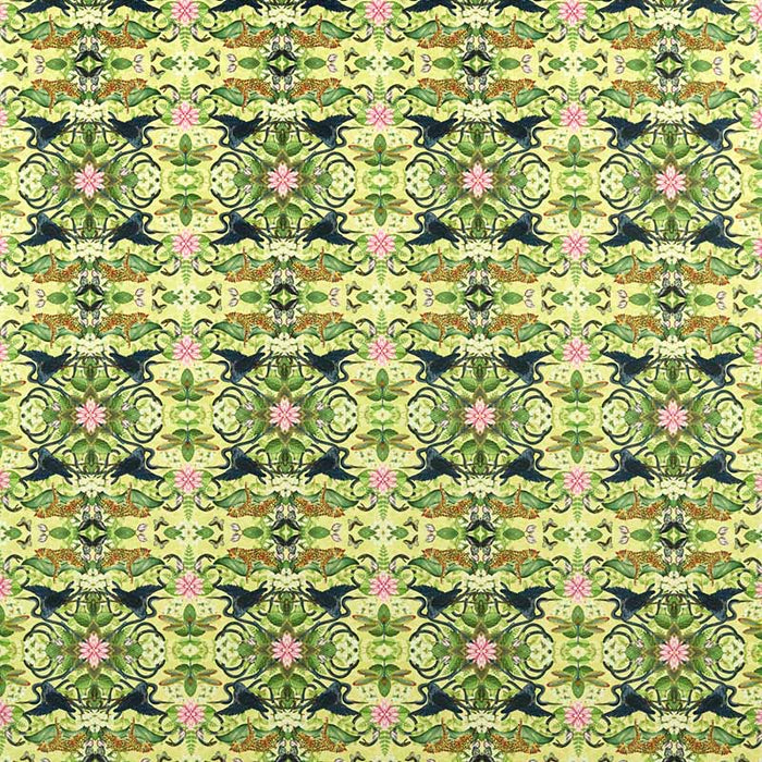 Clarke & Clarke Wonderlust Tea Story Citron Velvet Fabric F1592/01.CAC.0