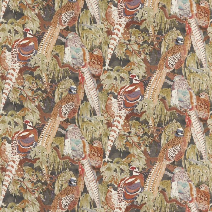 Mulberry Home Game Birds Linen Charcoal Fabric FD269.A101.0