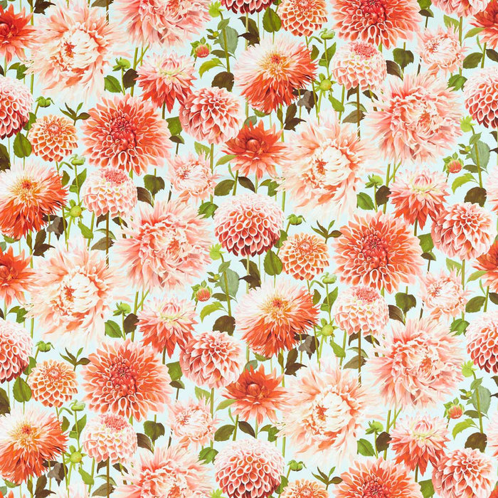Harlequin Dahlia Coral/Fig Leaf/Sky 121083 Fabric HQN2121083