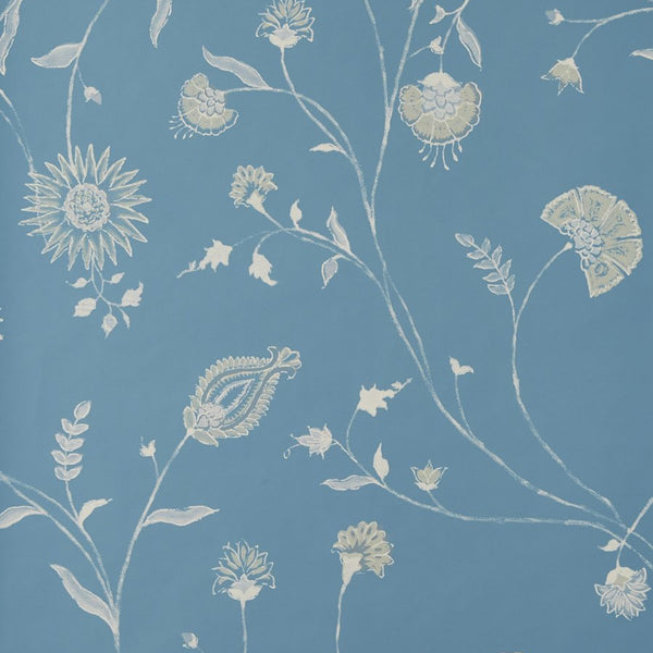 Peter Dunham Indian Chintz White On Powder Blue Wallpaper 151NDZ03