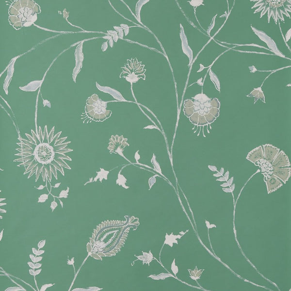 Peter Dunham Indian Chintz White On Green Wallpaper 151NDZ04