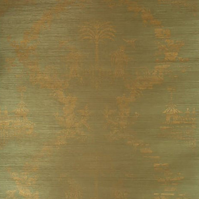 Brunschwig & Fils Chiri On Sisal & Cotton Gold On Spring Green Wallpaper BR-69427.435.0