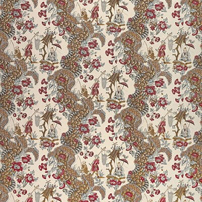 Brunschwig & Fils Les Pecheurs Cotton Print C Rimson With Blue Fabric BR-79657.222.0
