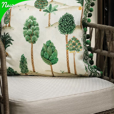 Decorative Green Tree Patterned Fabric on a pillow