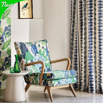 Abstract Blue, Green and Cream Fabric on a vintage looking chair