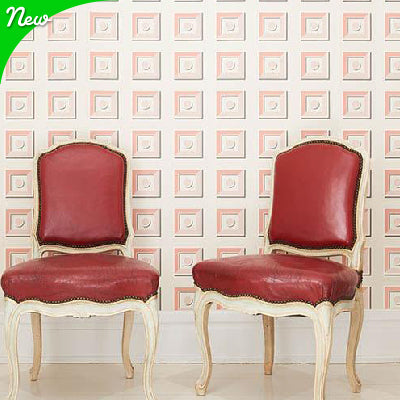 Pink and White Geometric Patterned Wallpaper 