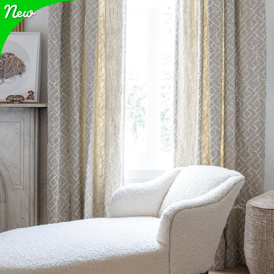 Grey Geometrically Patterned fabric used on drapery