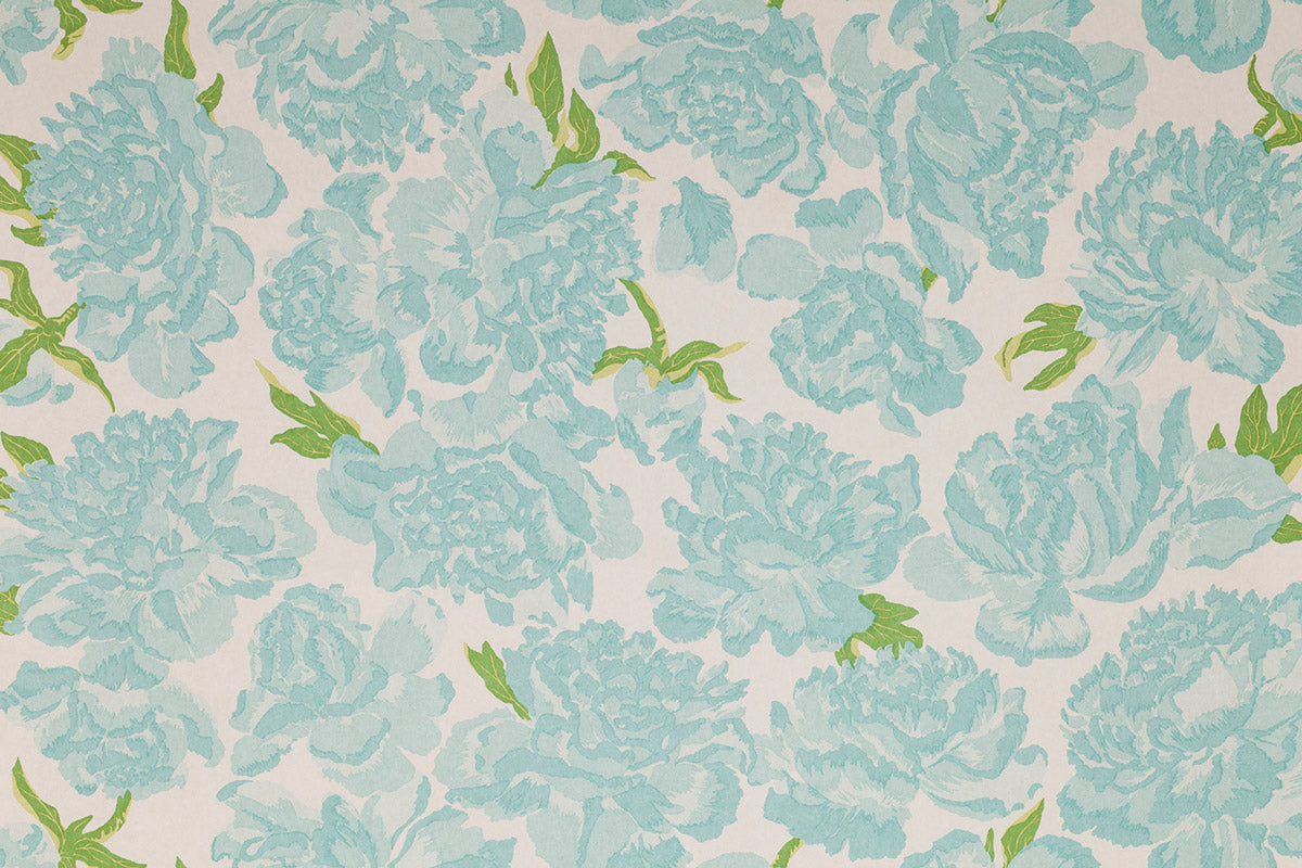Christopher Farr Peonies Standard Turquoise Wallpaper Sample