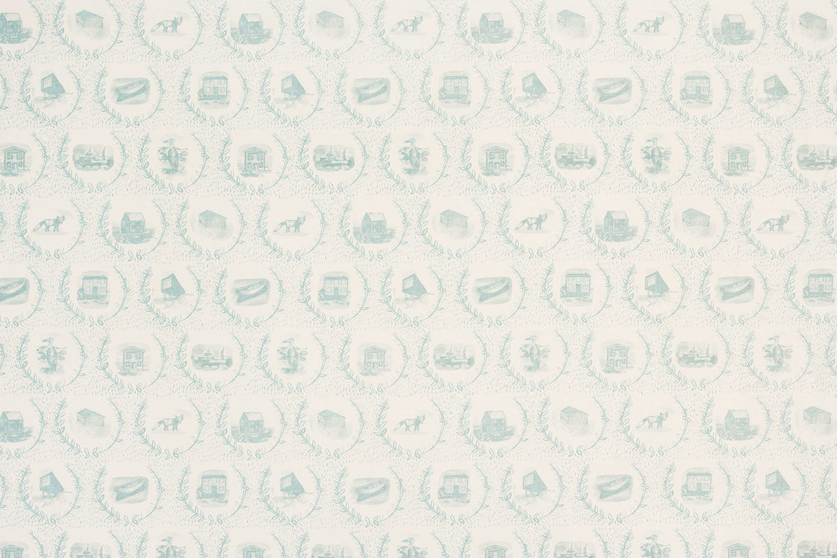 Christopher Farr Set The Scene Indoor Printed Aqua Fabric Sample