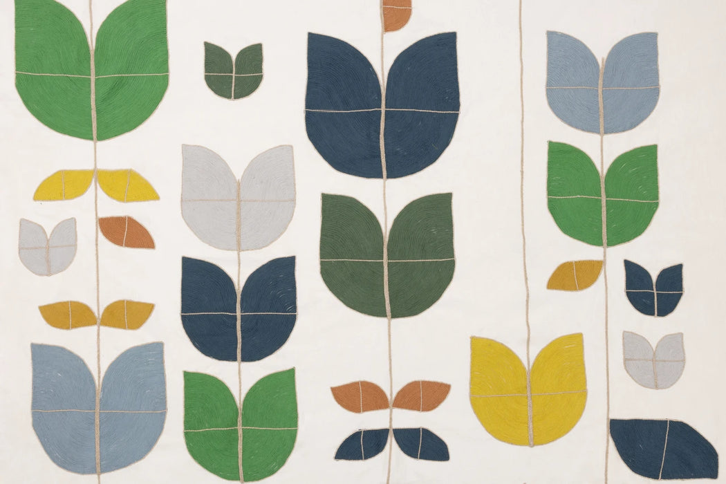 Christopher Farr Happy Flowers Embroidered Dark Indigo Fabric