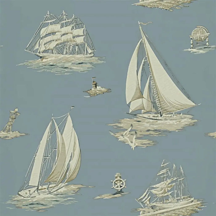 Ralph Lauren Down Easter Boats Mist Wallpaper Sample PRL5024-02
