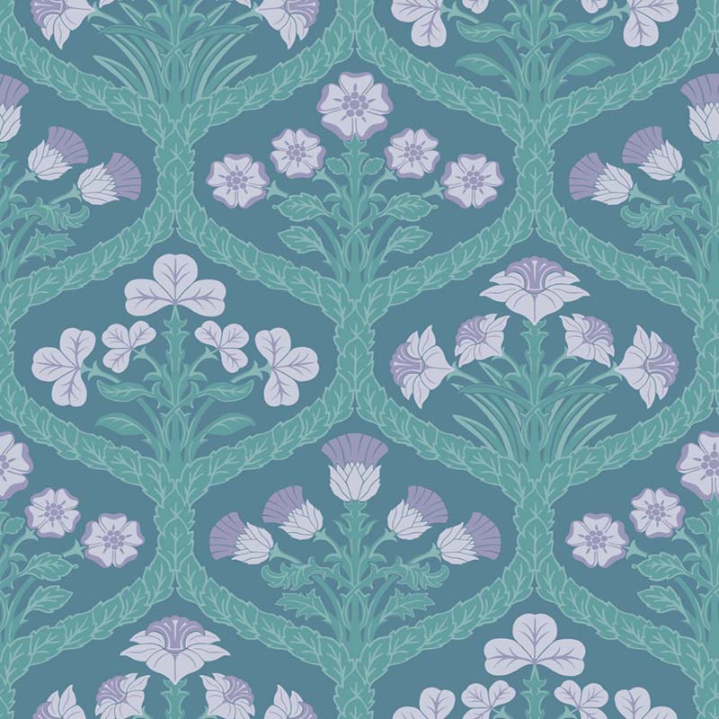 Cole & Son Floral Kingdom Lilac/Teal Wallpaper Sample 116/3011.CS.0