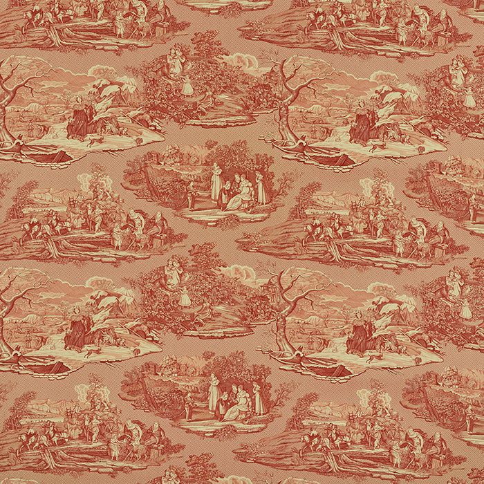 Schumacher Four Seasons Toile Document Red Fabric Sample 1207013