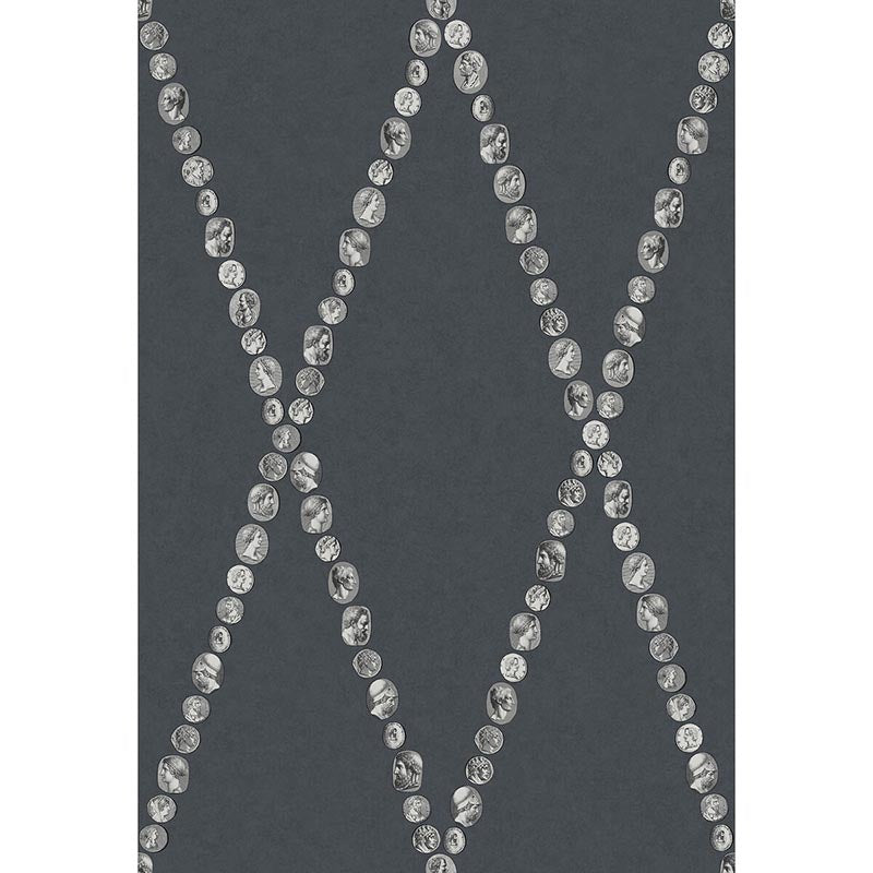 Cole & Son Cammei Silver On Ink Wallpaper Sample 123/4017.CS.0