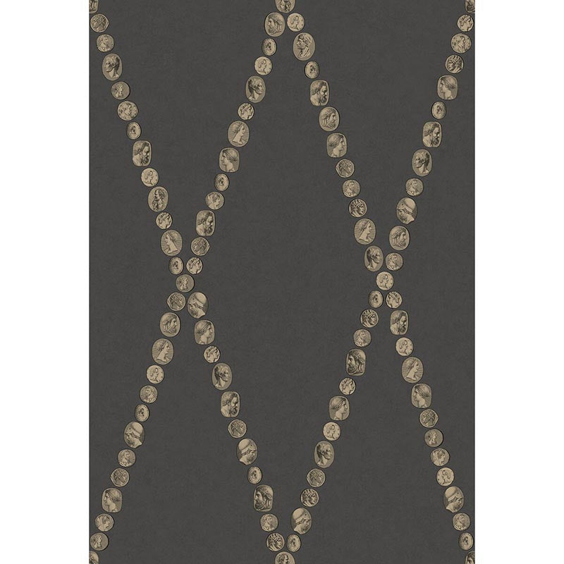Cole & Son Cammei Gold On Charcoal Wallpaper Sample 123/4018.CS.0