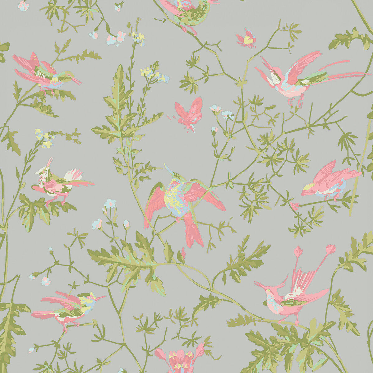 Cole & Son Hummingbirds Grey/Pink Wallpaper 124/1003.CS.0