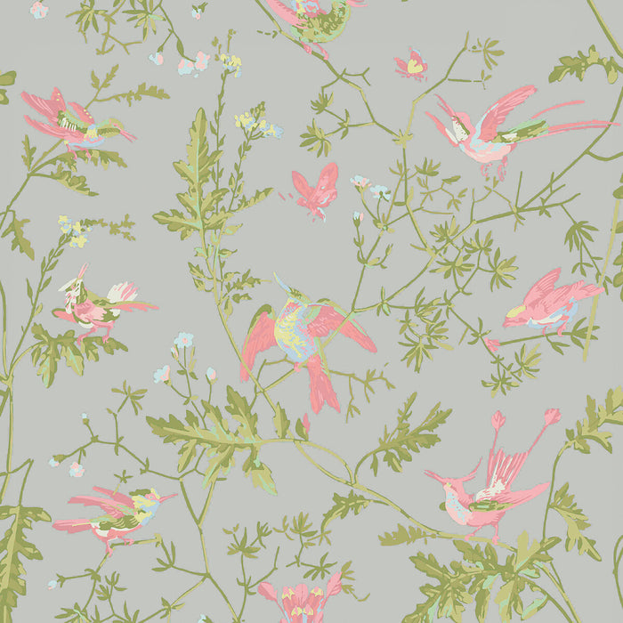 Cole & Son Hummingbirds Grey/Pink Wallpaper 124/1003.CS.0