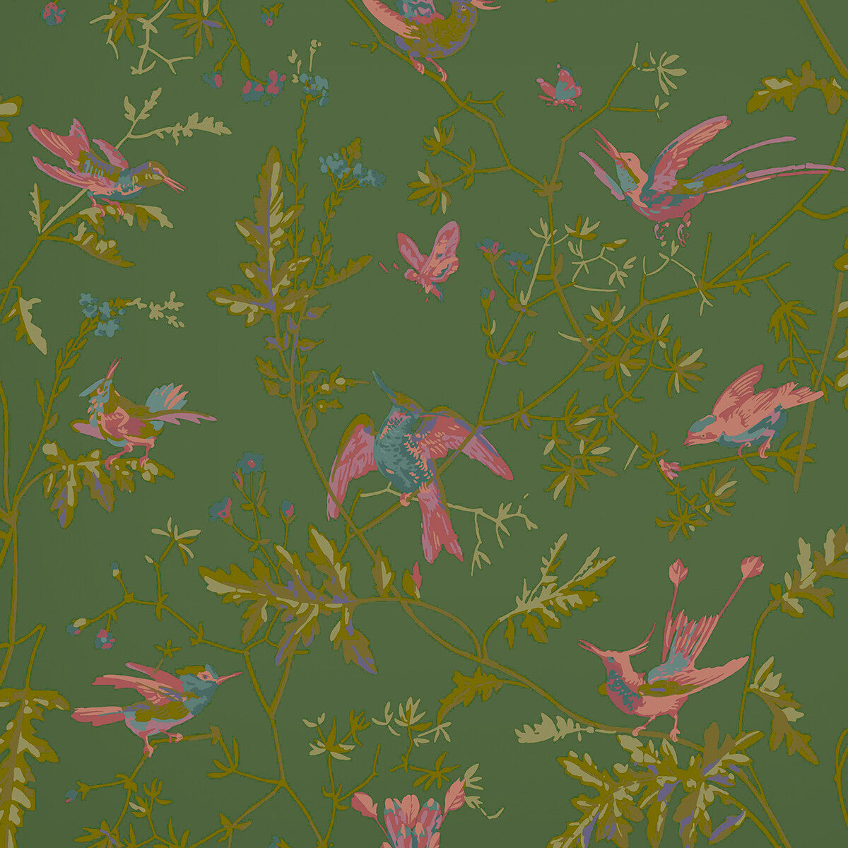 Cole & Son Hummingbirds Sage/Pink Wallpaper 124/1005.CS.0