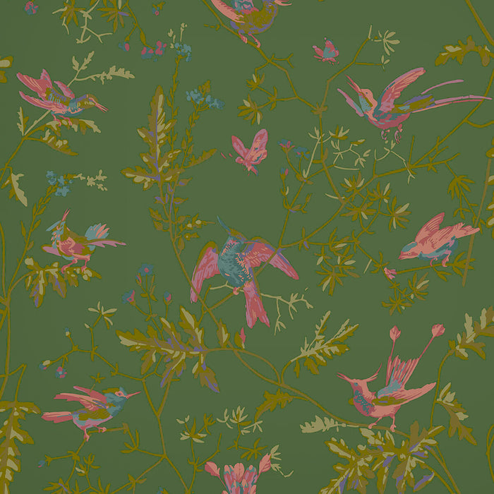 Cole & Son Hummingbirds Sage/Pink Wallpaper 124/1005.CS.0