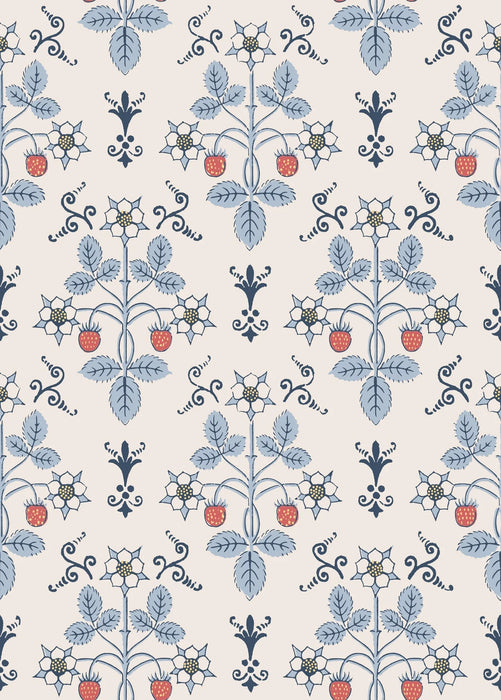 Cole & Son Strawberry Blue/Cream Wallpaper Sample 127/2010.CS.0