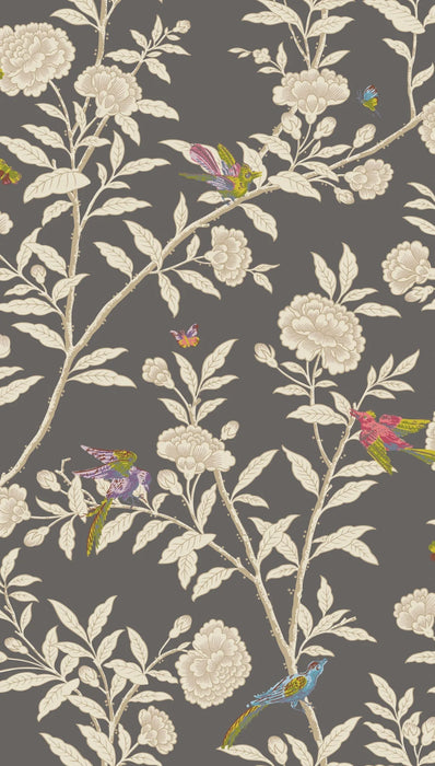 Cole & Son Roseberry With Birds Charcoal Wallpaper Sample 127/4019.CS.0