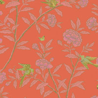 Cole & Son Roseberry With Birds Vermillion Wallpaper 127/4021.CS.0