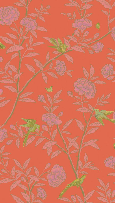 Cole & Son Roseberry With Birds Vermillion Wallpaper Sample 127/4021.CS.0