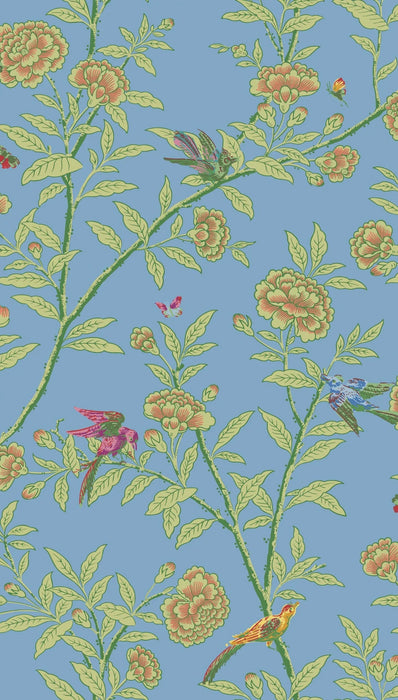 Cole & Son Roseberry With Birds Blue Wallpaper Sample 127/4022.CS.0