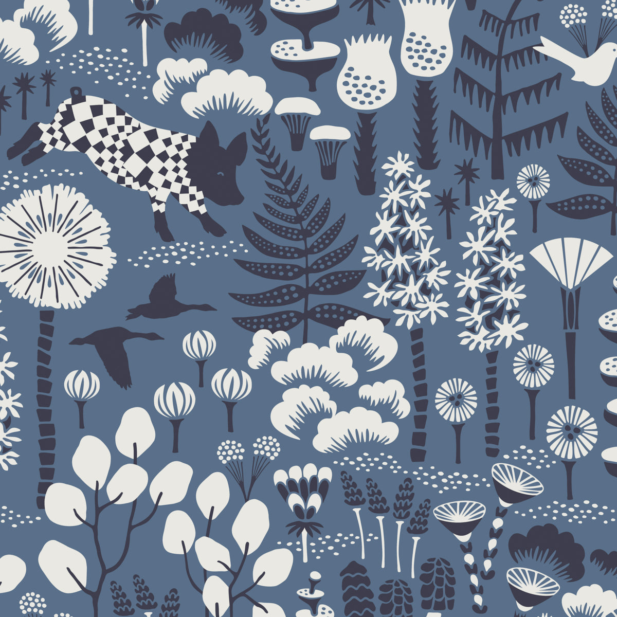 Schumacher Hoppmosse Blue Wallpaper Sample 1453
