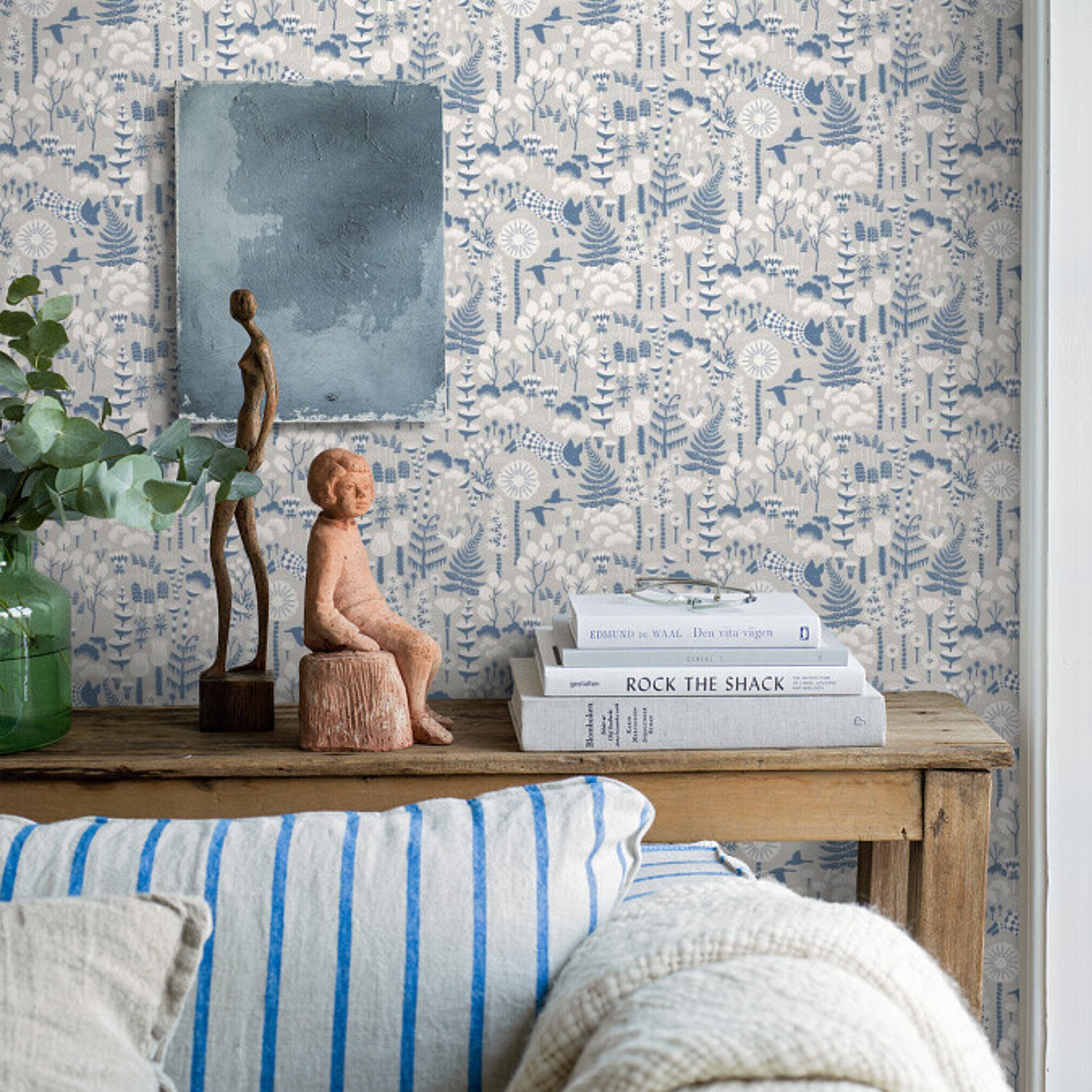 Schumacher Hoppmosse Dove And Blue Wallpaper Sample 1454