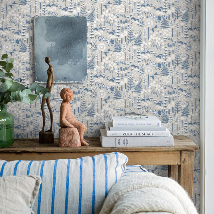 Schumacher Hoppmosse Dove And Blue Wallpaper Sample 1454