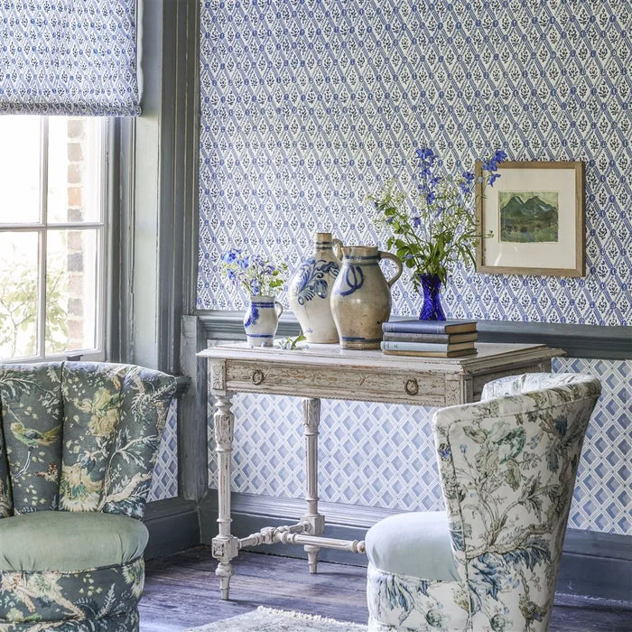 English Heritage Amsee Geometric Slate Blue Wallpaper PEH0002-07