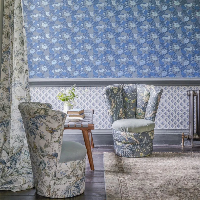English Heritage Amsee Geometric Slate Blue Wallpaper PEH0002-07