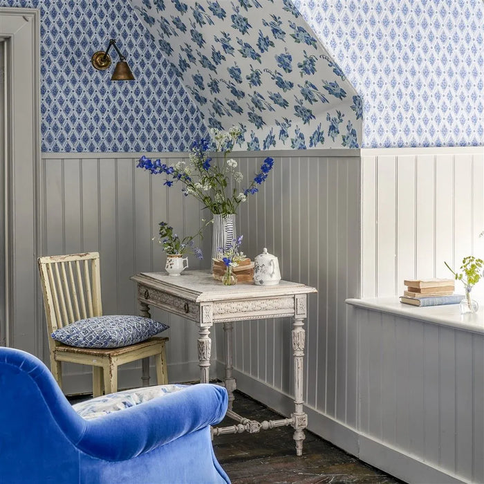 English Heritage Amsee Geometric Slate Blue Wallpaper PEH0002-07