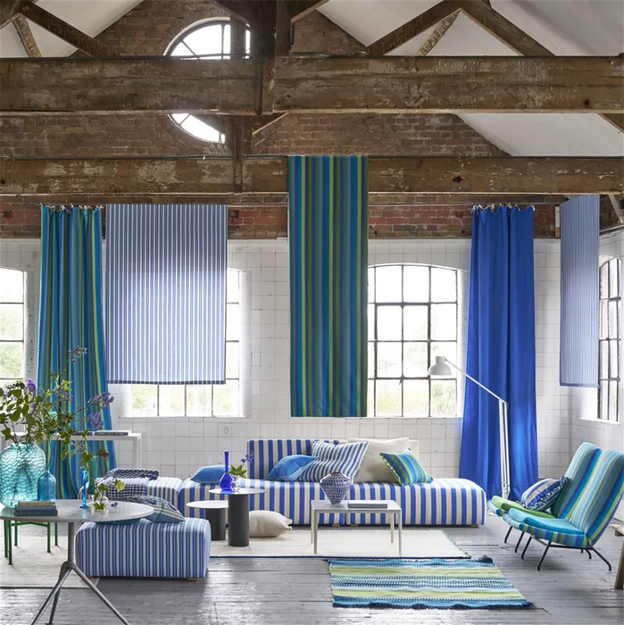 Designers Guild Cork Street Stripe Cobalt Fabric Sample FDG3213-03