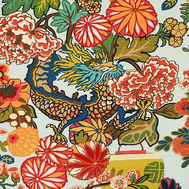 Schumacher Chiang Mai Dragon Aquamarine 173270 Fabric | 40% Off