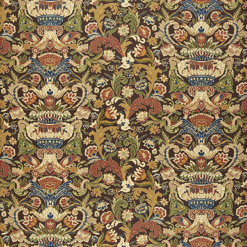 Schumacher Egerton Tapestry Print Umber Fabric Sample 173620