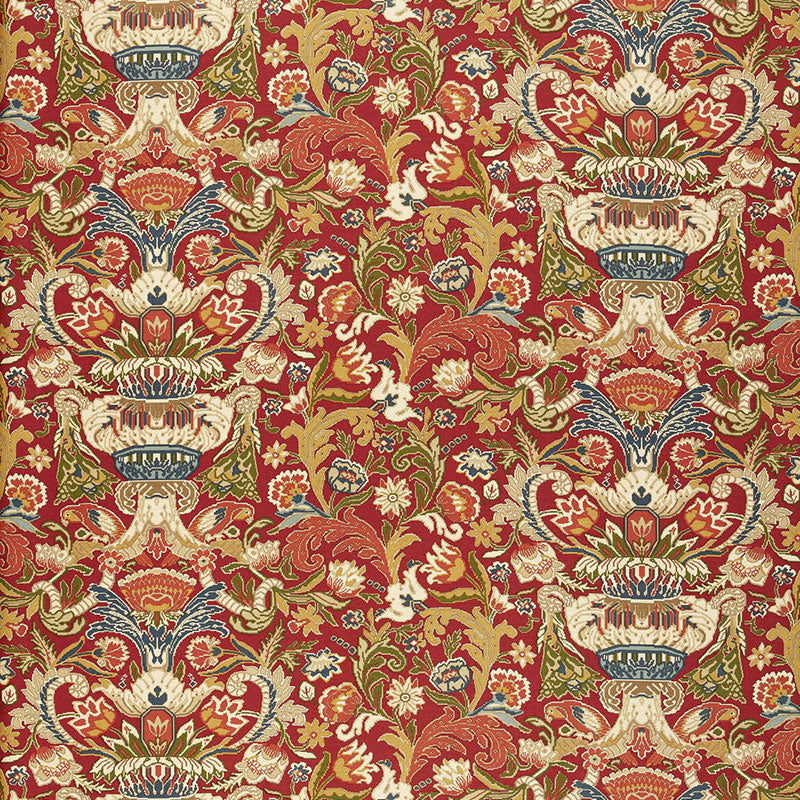 Schumacher Egerton Tapestry Print Scarlet Fabric Sample 173621