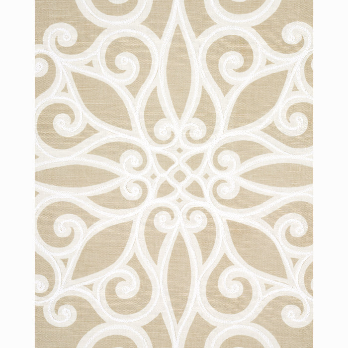 Schumacher Rosegate Embroidered Print Flax Fabric 174561