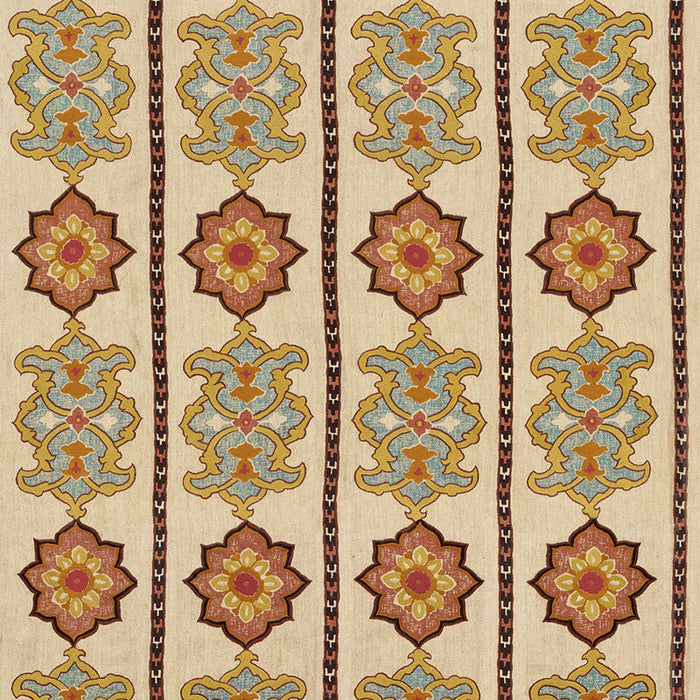 Schumacher Temara Hand Embroidered Print Spice Fabric 175181