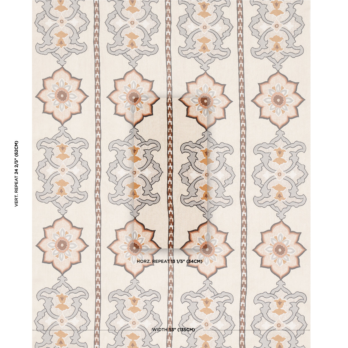 Schumacher Temara Hand Embroidered Print Natural Fabric Sample 175182