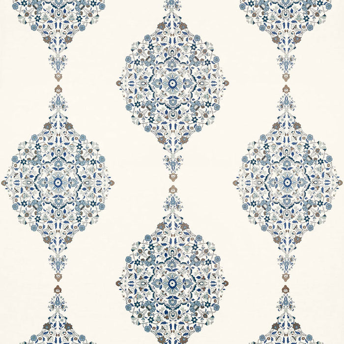 Schumacher Mehndi Linen Print Indigo Fabric Sample 175321