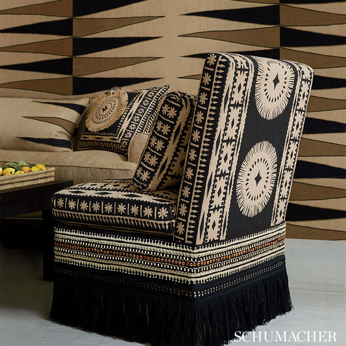 Schumacher Bora Bora Print Lava Black Fabric 175840