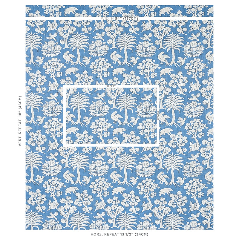Schumacher Woodland Silhouette Blue Fabric Sample 176176