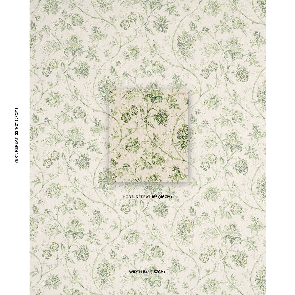Schumacher Chinoiserie Vine Leaf Green Fabric Sample 176492