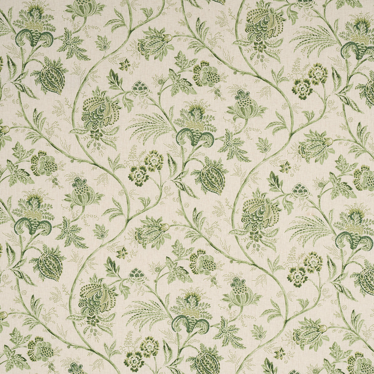 Schumacher Chinoiserie Vine Leaf Green Fabric Sample 176492